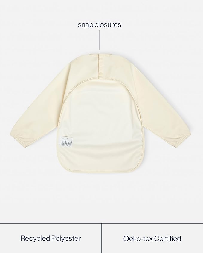 Lalo Smock Bib - Long Sleeve Bib for Infants and Toddlers - Elastic Cuffs, Large Catch-All Pocket, Waterproof Recycled Polyester - Easy to Clean for Mealtime and Art Time - Oatmeal Infant