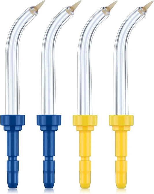 Yaomiao 4 Pcs Replacement Heads Tips Compatible with Waterpik Water Flossers and Other Brand Oral Irrigators 2 Colors Periodontal Tips for Dental Water Flossers