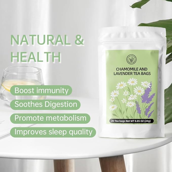 HANFANGLING Chamomile and Lavender Herbal Tea Stress Relief Support Sleep - Savor the Floral Scent 20 tea bags 0.85oz