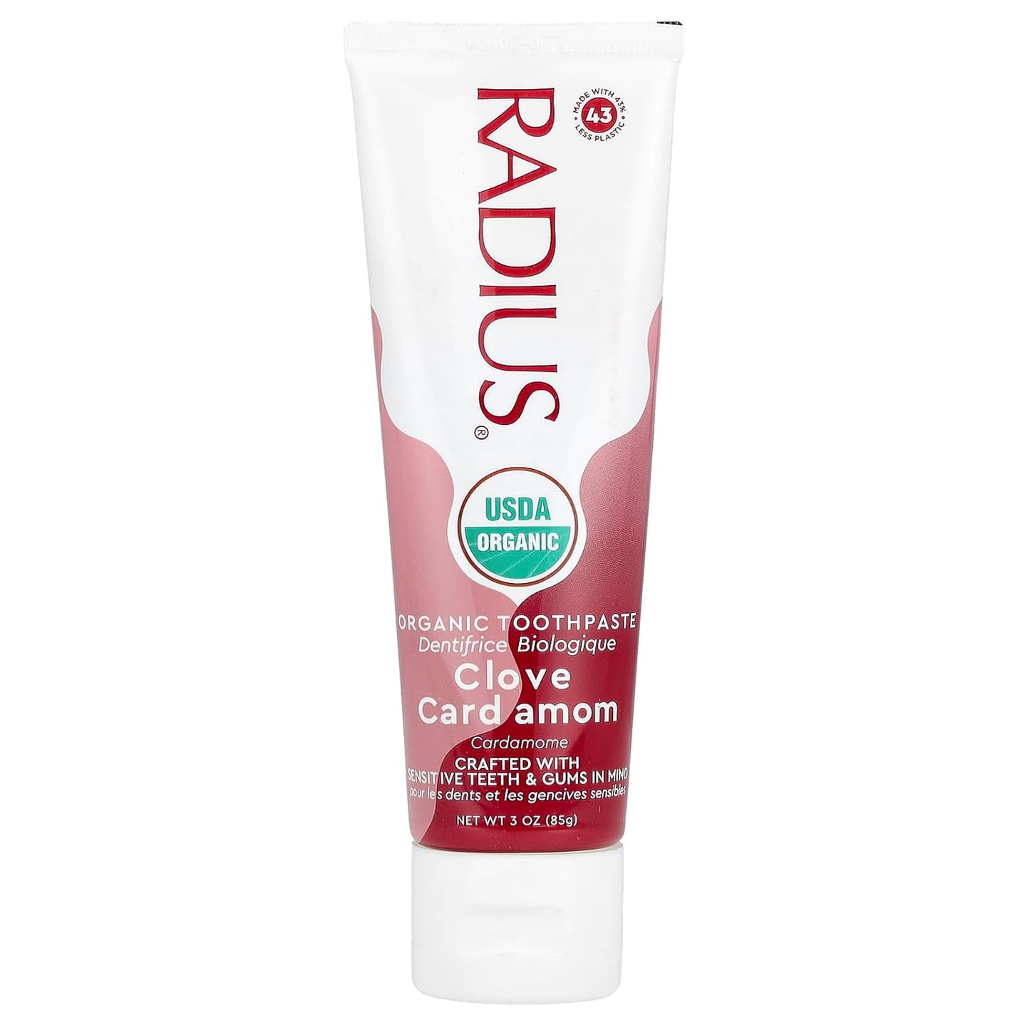 Radius USDA Organic Gel Toothpaste, Non Toxic, Designed to Improve Gum Health and Reduce the Risk Gum Disease, Red, Clove Cardamom, 3 Ounce