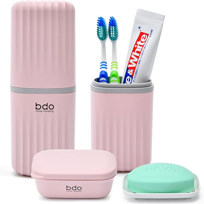 VITVITI Toothbrush Travel Case, Portable Travel Soap Container Leakproof Dish Tray, 7.88 inch Toothpaste Travel Toothbrush Holder with Cover for Trip/Bathroom/Camping(Pink)
