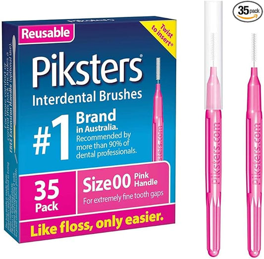 Piksters Interdental Brushes, 35 pk, Size 00, Interdental Tooth Brush for Extremely Tight Gaps, Gum Soft Bristles for Plaque Removal, Safe for Braces