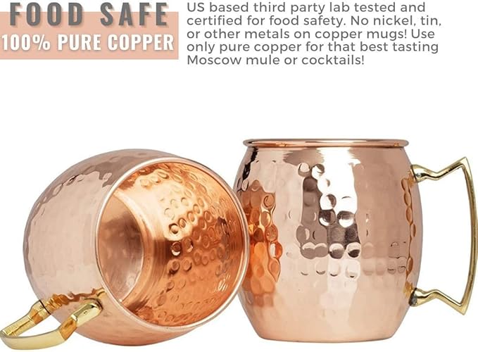 [Gift Set] Moscow Mule Copper Mugs Set of 24 (16oz) w/Straws & Jigger | 100% Pure Copper Cups, Tarnish-Resistant Food Grade Lacquered Finish, Ergonomic Handle (No Rivet) w/Solid Grip