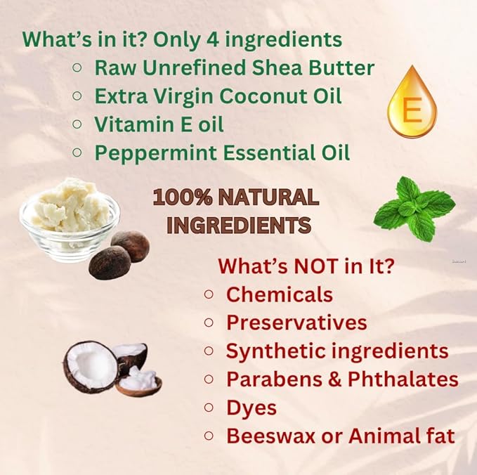 Shea Lip Butter - All Natural 4 Ingredient Lip Balm - for dry cracked lips, travel sized, ultra moisturizing vegan lip balm, for long lasting hydration, natural Peppermint scent