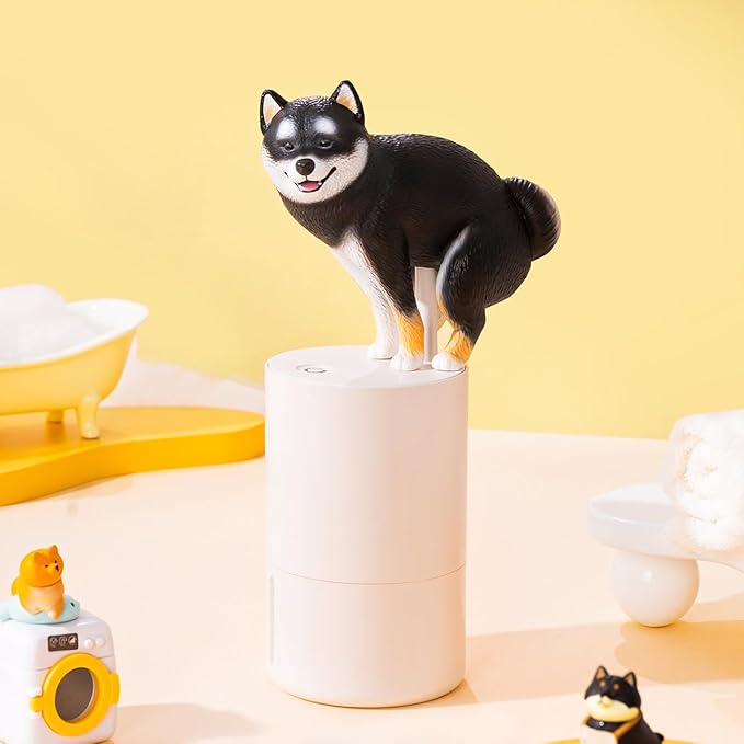 Fun Animal Series Foam Soap Dispenser-Shiba Inu,Pigeon,Shaped Foam Hand Washer,Automatic Soap Dispenser for Bathroom & Kitchen, Hilarious Gift for Kids, Adults (Shiba Inu Series (Black Shiba))