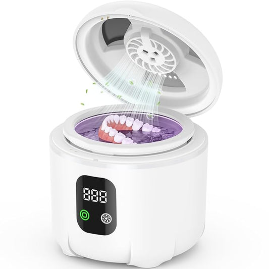 2025 Ultrasonic Retainer Cleaner- 45KHz 25W Portable Denture Cleaner with Drying Function and Removable Inner for Dentures, Mouth Guards, Aligners, Jewelry and More