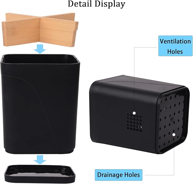 Toothbrush Holders Drainage for Bathrooms, 4 Slots Tooth Brushing Holder with Bamboo Dividers Plastic Electric Toothbrush and Toothpaste Caddy Organizer for Sink, Counter, Shower, Vanity, Black