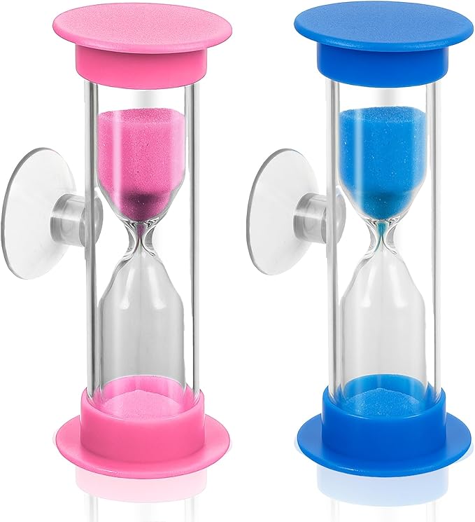 Hourglass Timer with Suction Cup, Toothbrush Timer Mini Plastic Sandglass Sand Clock Timers for Kids Toothbrush, Games, Classes, Cooking (Pack of 2)