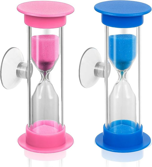 Hourglass Timer with Suction Cup, Toothbrush Timer Mini Plastic Sandglass Sand Clock Timers for Kids Toothbrush, Games, Classes, Cooking (Pack of 2)