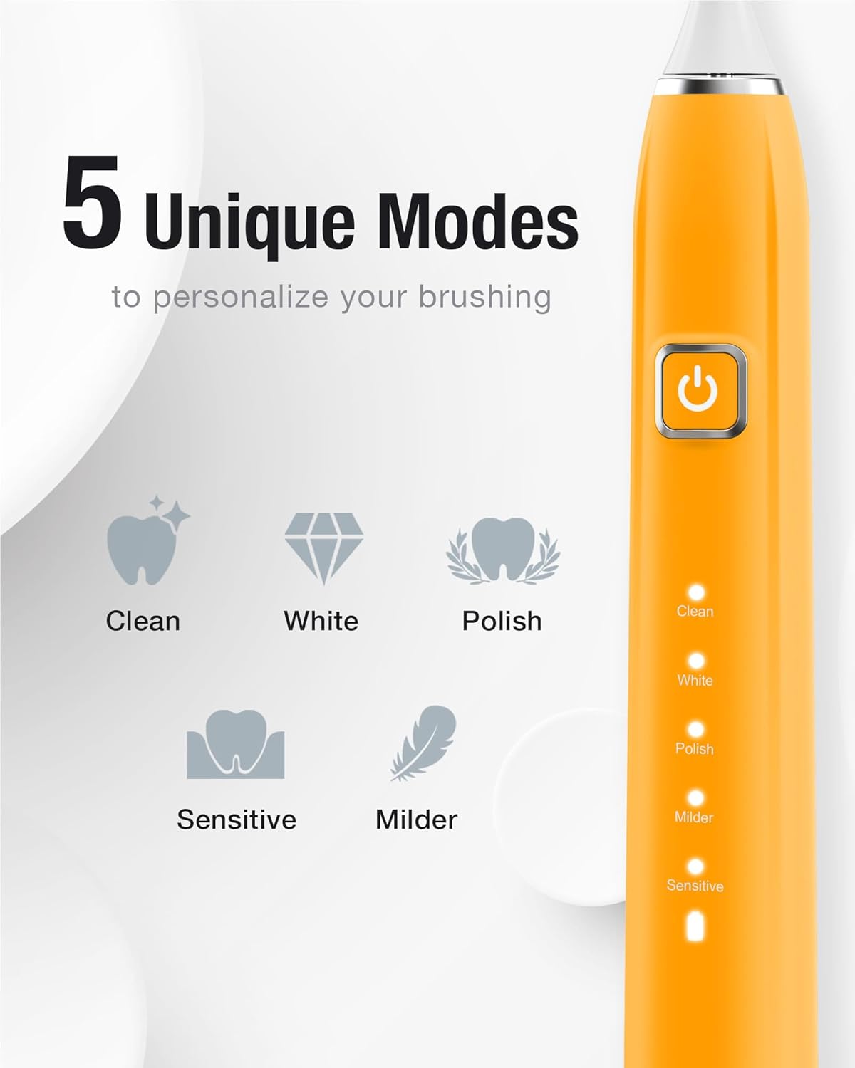 7AM2M Sonic Electric Toothbrush with 6 Brush Heads for Adults&Kids, One Charge for 120 Days, Wireless Fast Charge, 5 Modes, 40000VPM Powered Toothbrush, 2 Minutes Built in Smart Timer - Orange