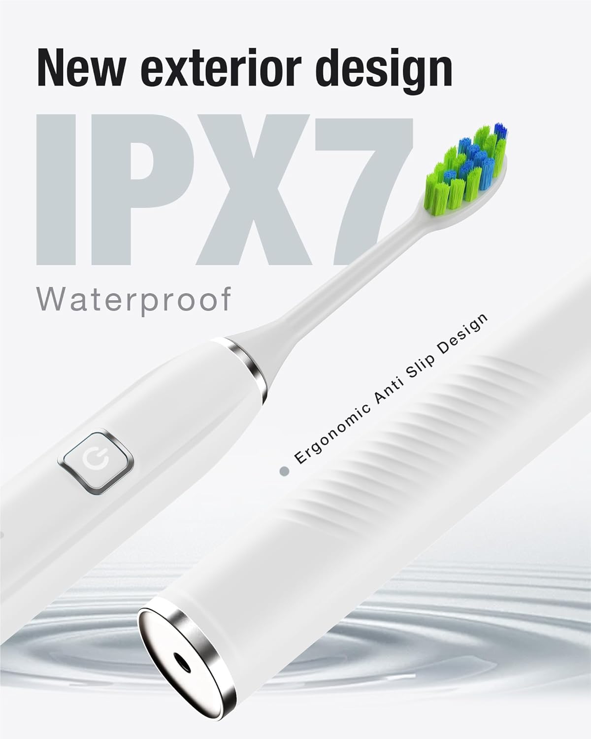 7AM2M Sonic Electric Toothbrush with 6 Brush Heads for Adults&Kids, One Charge for 120 Days, Wireless Fast Charge, 5 Modes, 40000VPM Powered Toothbrush, 2 Minutes Built in Smart Timer - White