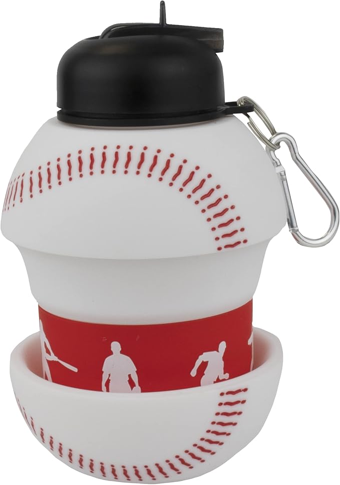 Maccabi Art Clip-On Collapsible 1 Liter, 34 oz. size BPA-Free Silicone Baseball Large Water Bottle for Kids