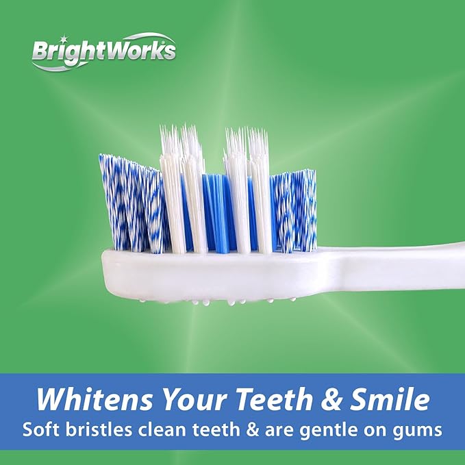 BrightWorks Toothbrush with Replaceable Heads - ECO-Friendly 100% PCR Handle with Aluminum Core, Soft Bristle Whitening Manual Toothbrush, Whole Mouth Cleaner (1 Handle + 2 Brush Heads)