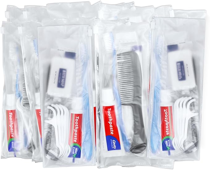 50 Sets Personal Hygiene Kit Basic Toiletry Kits Homeless Supplies Bulk for Women,Men,Travel,Charity,Business Include 50 Toothbrush, 50 Toothpaste, 50 Comb, 50 Bath Soap and 250 Floss Picks