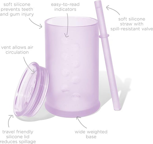 Olababy Clear View Silicone Training Cup with Straw Lid | Toddler Sippy Trainer 12mo+ | Unbreakable Water Drinking Cups for Kids 2yr+ | Baby Led Weaning & Feeding Supplies (Lilac, 9 oz)
