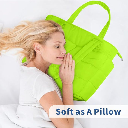 TOPDesign Puffer Tote Bag for Women, Lightweight Puffy Handbag with Compartments, Quilted Shoulder Bag for Work, Travel, Gym