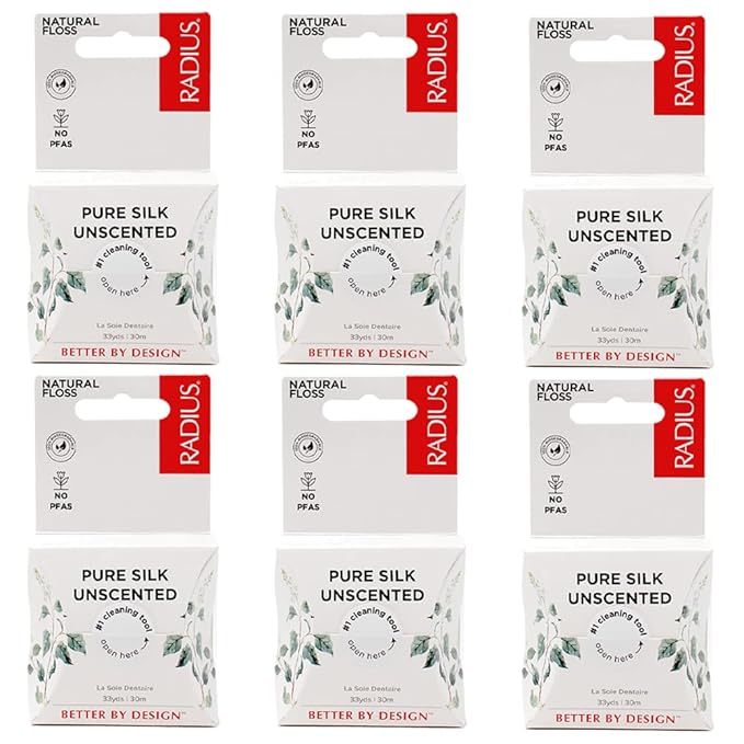 RADIUS Dental Floss, Natural Floss, Unscented Silk, 33 Yards, Compostable & Non-Toxic Oral Care Designed to Help Fight Plaque (Pack of 72)