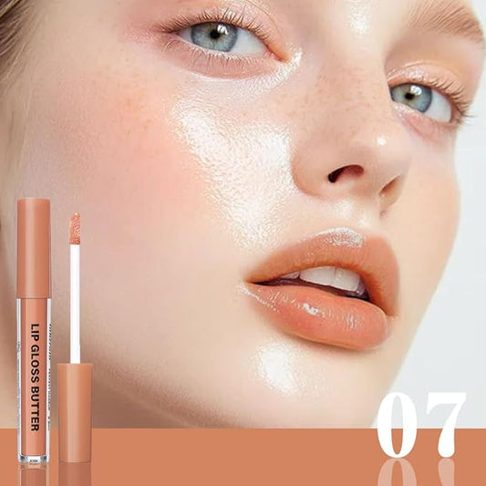 Brown Nourishing Lip Plumper Gloss, Light Brown Moisturizing High Shine Lip Glow Oil, Long Wear Hydration Mini Liquid Lipstick Makeup, Fresh Lightweight Glossy Plumping Lip Gloss for Women(07#)