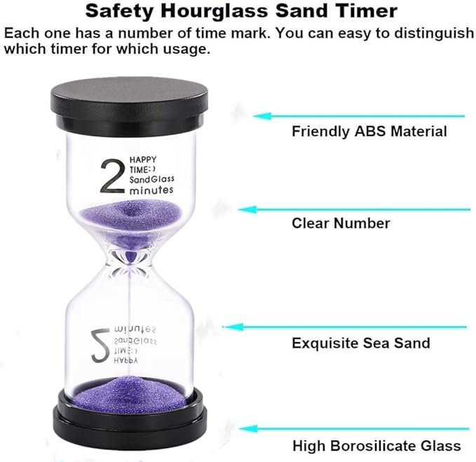 SuLiao 2 Minute Sand Timer Hourglass: Colorful Sand Clock, Purple Small Reloj De Arena Two Minutos, Plastic Hour Glass Sandglass for Kids, Game, Decorative, Kitchen, Toothbrush Timer