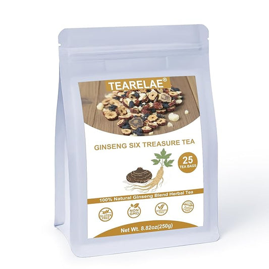 TEARELAE - Ginseng Six Treasure Tea - 10g x 25 Count - Traditional Chinese Herbal Tea for Health Support, 7 Precious Ingredients - Natural Herbal Blend for Daily Wellness - Caffeine-free