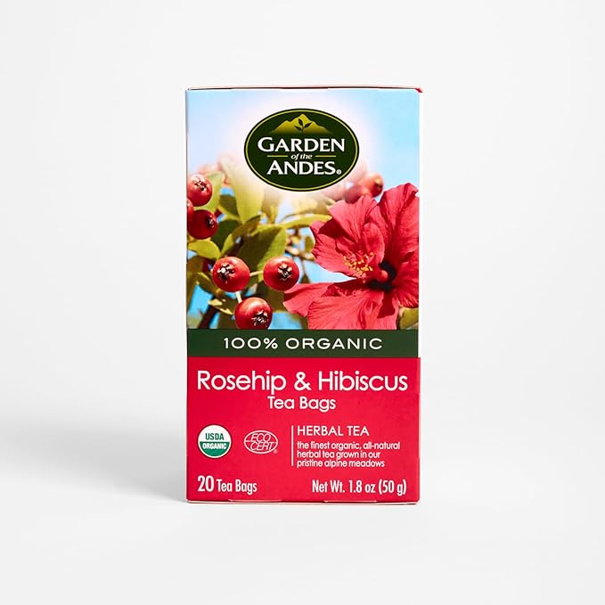 Garden of the Andes - Organic Rosehip & Hibiscus Tea - 6 Pack (20 Tea Bags/Box, 120 Total) - Caffeine-Free Double-Chamber Glue-Free Tea Bags - Natural Vitamin C and Antioxidants