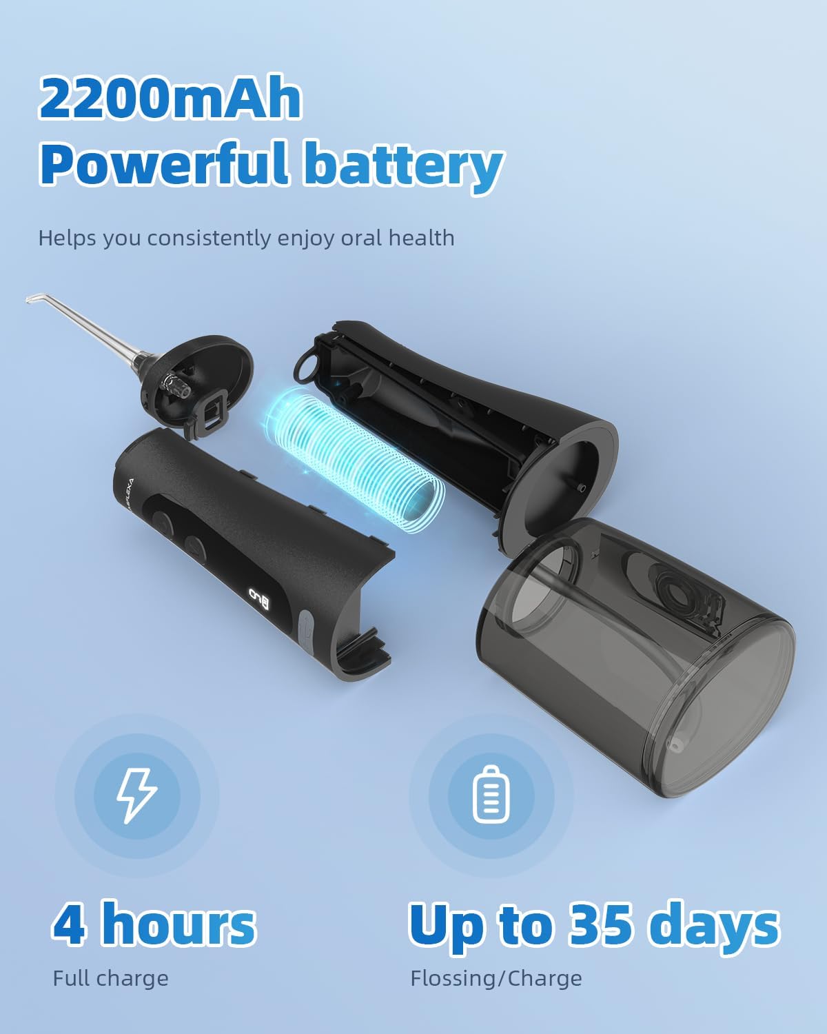 Water Dental Flosser, 300ML Cordless Oral Irrigator Rechargeable Dental Flosser Picks with 9 Levels 5 Jet Tips,IPX7 Waterproof Teeth Cleaner for Braces Gum Care (Black)