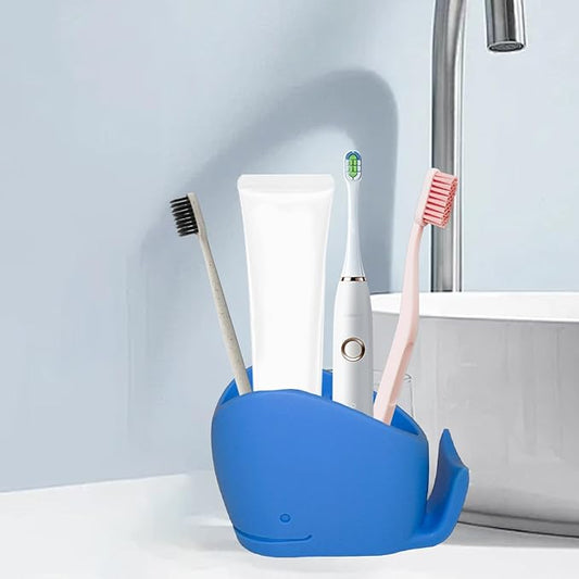 Whale Toothbrush Holder – Silicone 12x8x5cm | Animal Toothpaste Organizer and Kids Toothbrush Stand | Durable Non-Slip Bathroom Accessory for Home Sink, Daily Tooth Care