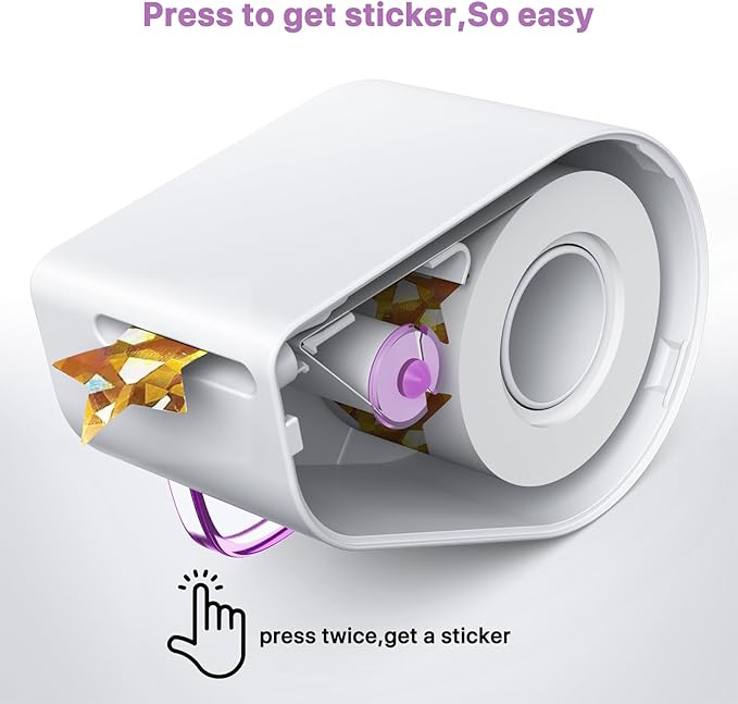 Manual Sticker Dispenser for Rolls of Stickers with 1520Pcs 1Inch Gold Star,Red Heart,Smiley Face Stickers for Kids Reward,Behavior Chart,School Classroom Student Teacher Supplies Gift(Purple)