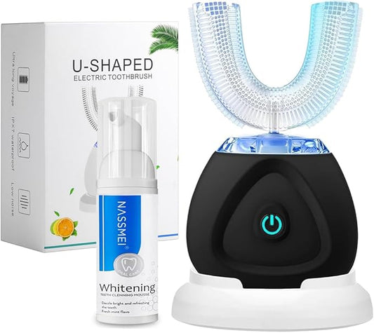 FULYA Ultrasonic Toothbrush with Teeth Whitening Mousse, Automatic Tooth Brush for Adult, 360° Sonic Toothbrushes Waterproof, Rechargeable Electric Ultrasonic Tooth whitening Brush