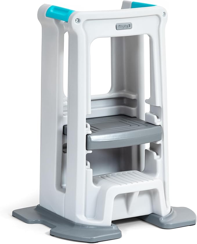 Simplay3 Toddler Tower Montessori Standing Kitchen Step Stool with Sturdy Stabilizing Base and Adjustable Platform, 20.5" D x 26" W x 34.5" H, Ages 18 Months to 5 Years, White