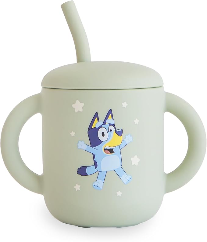 mushie x Bluey 100% Silicone Training Cup & Straw for Toddlers | 6 Months+ (Bluey Sage)