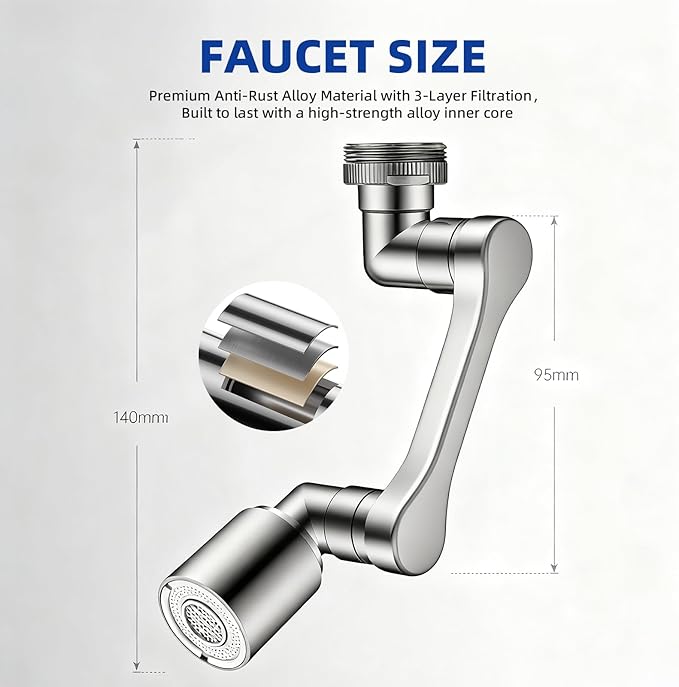 Faucet Extender, 1440°Swivel Aerator with 2 Spray Modes, for Kitchen Bathroom Sink, Helps Kids Toddlers Wash Hands & Face Washing, Fit G1/2" 55/64" 15/16"EAGZFFI