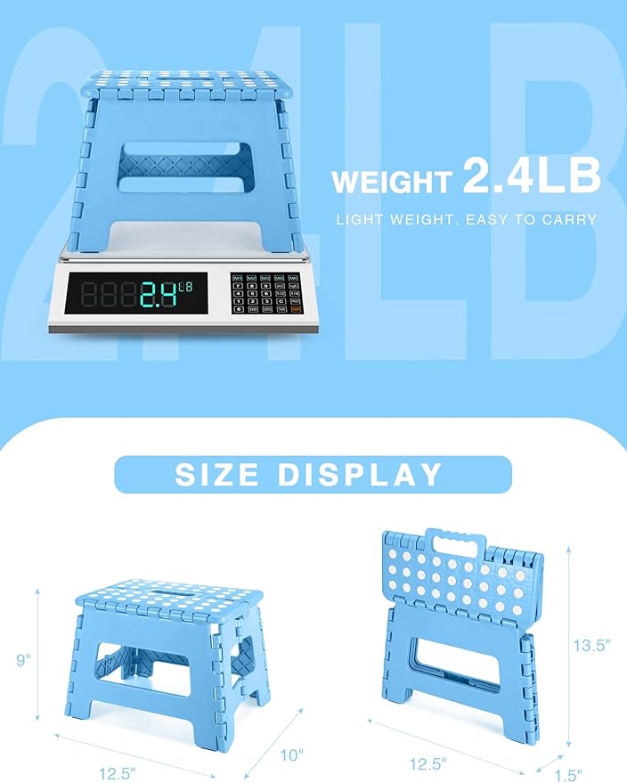 Dyforce Folding Step Stool 9", Kids Step Stool, Heavy Duty Step Stools for Adults, Compact Foot Stools, Light-Weight Toddler Step Stools for Kitchen, Bathroom, Holds Up to 300 lbs (Blue)