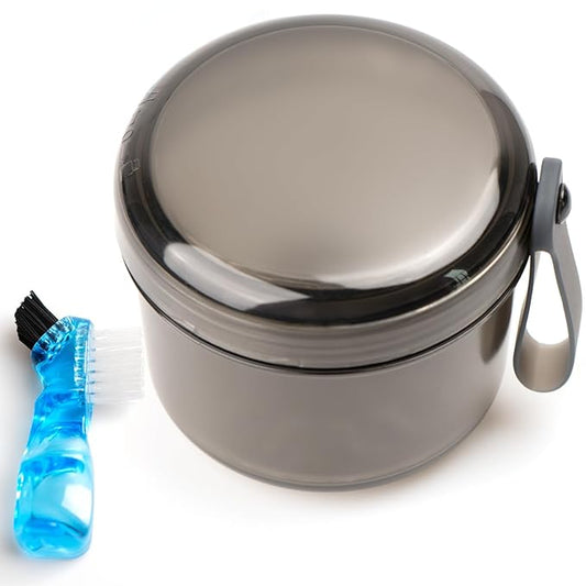 Leak Proof Travel Denture Bath Case for Full Dentures, Denture Cups for Soaking Dentures, Denture Container Cups with Brush for Dentures, Aligner, Retainers, Mouth Guard (Transparent Black)