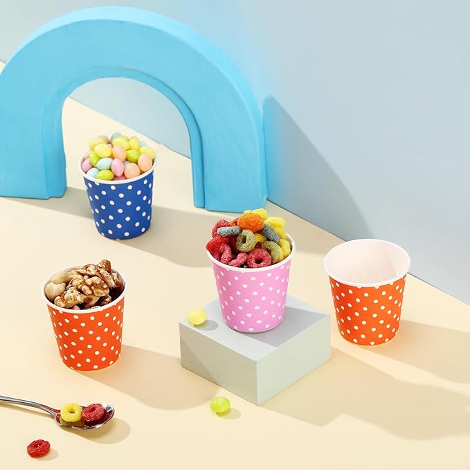 600 Pack 3 oz Paper Cups for Bathroom, Small Mouthwash Cups, Disposable Mini Bathroom Cups, Cold Beverage Drinking Cup for Water Coolers, Party, Home and Office(Dots)