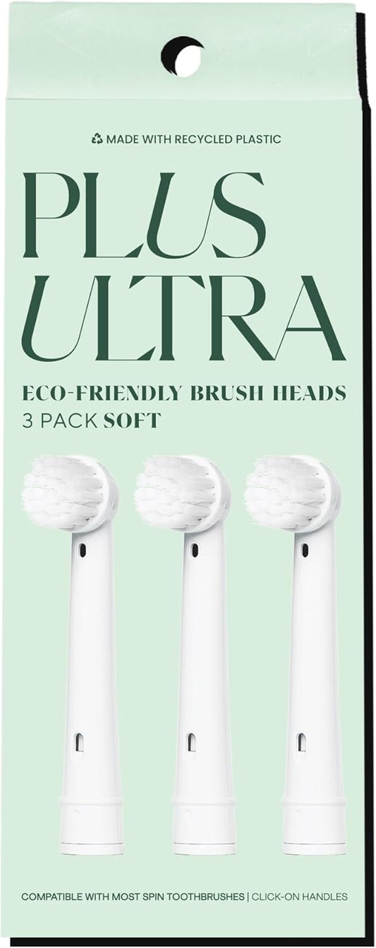 Plus Ultra Eco-Friendly Oral-B Compatible Electric Toothbrush Replacement Heads | 3 Heads Per Pack | Made with Recycled Plastic | Soft Toothbrush for Sensitive Teeth