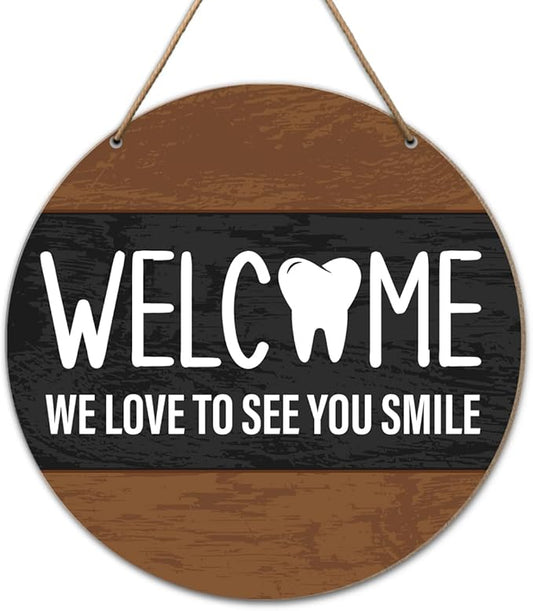 Dental Office Welcome Wooden Wall Decor, We Love to See You Smile, Dentist Welcome Wood Hanging Sign Decoration, Dentist Gifts for Women Men, Dental Hygienist Gifts
