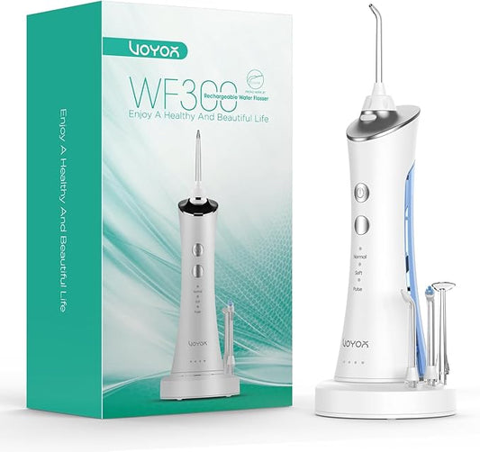 VOYOR-HEALTH Water Dental Flosser for Teeth Cordless, Portable Oral Irrigator with 3 Modes 4 Tips, IPX7 Waterproof Rechargeable Electric Flosser for Teeth Deep Cleaning for Travel Home WF300 (Blue)