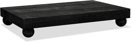 Amyhill Wood Pedestal Stand Kitchen Soap Tray Farmhouse Wooden Riser Stand for Kitchen Bathroom Counter Table Decor Plant Candle Vases Display (Black, 9 x 6 Inch)