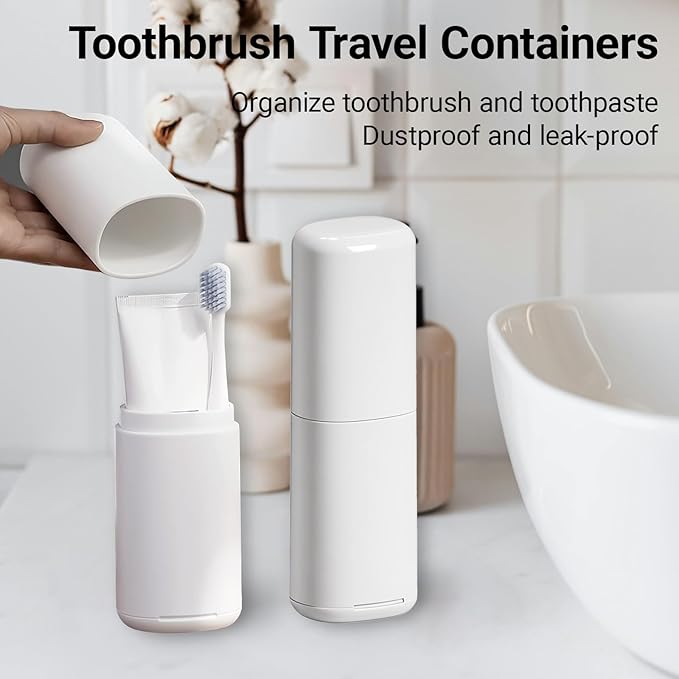 2PCS Toothbrush and Toothpaste Travel Case, Portable Tooth Brush Travel Case, Large Capacity, Small and Compact, Suitable for Journey, Gym, School, Camping, Home (White and Gray)