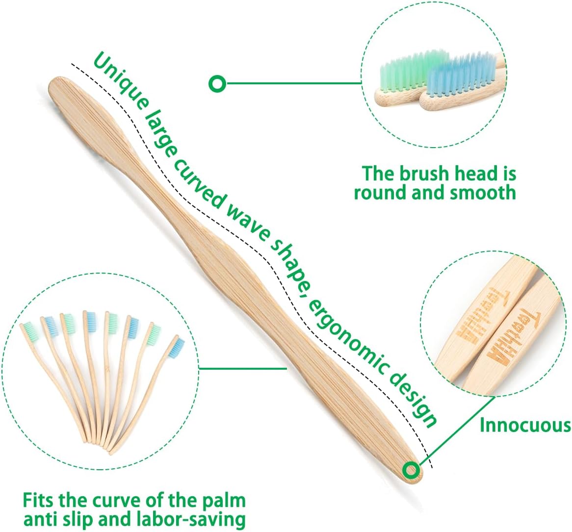 Bamboo Toothbrush Individually Sealed 8 Count, BPA-Free Soft Bristles Toothbrushes for Adults, Eco-Friendly, Natural Wooden Toothbrush