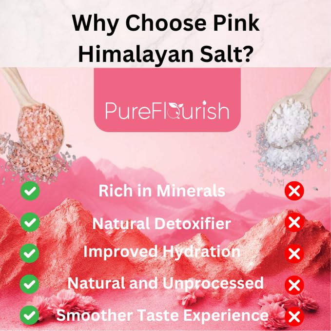 Pure Flourish® Pink Himalayan Salt (Coarse) 1kg PREMIUM UNREFINED | 100% NATURAL | GLUTEN FREE | VEGAN | VEGETARIAN | RESEALABLE POUCH