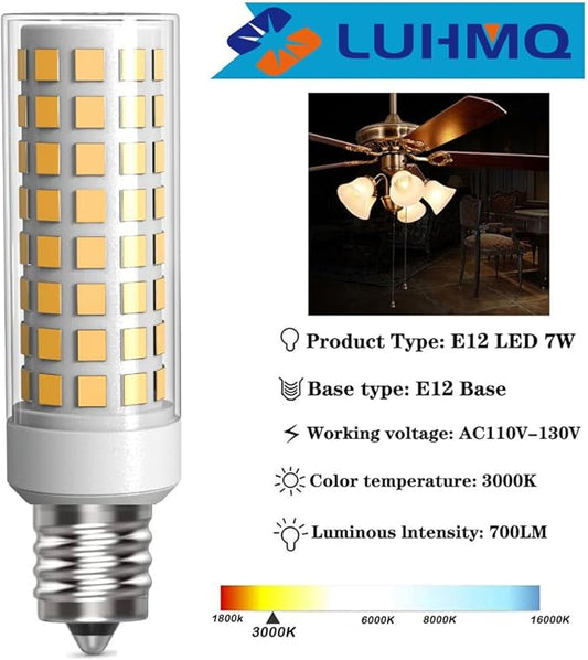 3 Pack E12 LED Candelabra C7 Chandelier C37 Fan Light Bulbs Kx-2000 Bulbrite Replacement, 7W Equivalent to 70W Incandescent, 700LM AC120V (Warm White 3000K)