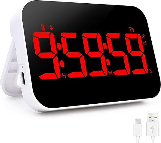 LED Timer （1.5" Number） with Voice Reminder, Digital Magnetic Timer, Countdown/Up, Rechargeabilit, Brightness Display, 3 Volume Levels and Vibration Mode, for Classroom, Study (red)