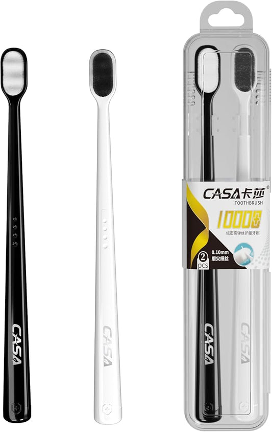 Extra Soft Toothbrush for Sensitive Gums and Teeth. Micro Nano Toothbrushes with 20,000 Ultra Soft Bamboo Charcoal Bristles. Excellent Cleaning Effect (2 Pack) (Black Wave Bristle)