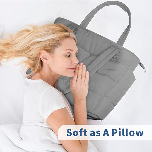 TOPDesign Puffer Tote Bag for Women, Lightweight Puffy Handbag with Compartments, Quilted Shoulder Bag for Work, Travel, Gym