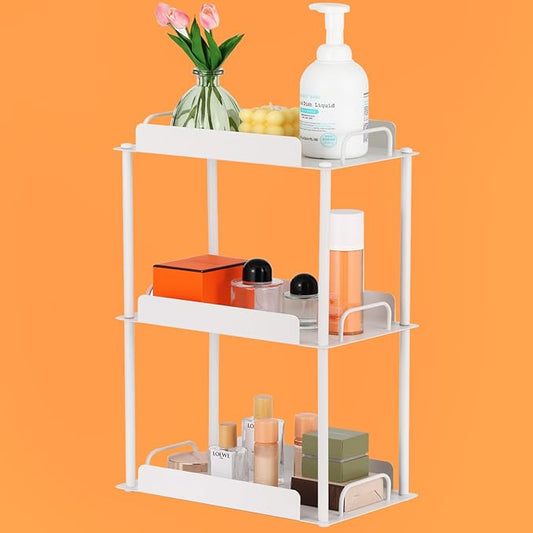 KATHY&BOB Bathroom Countertop Organizer, Make-up Desk Organization, Dressing Shelf Desktop Storage for Bathroom Cosmetic Dorm Kitchen Living Room, Multipurpose Cubicle Display Rack (White, 3 Tiers)
