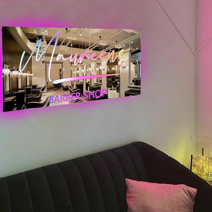 Personalized Barber Shop LED Mirror Light - Custom Multi-Color Name Sign, Wall Decor for Bedroom, Bar