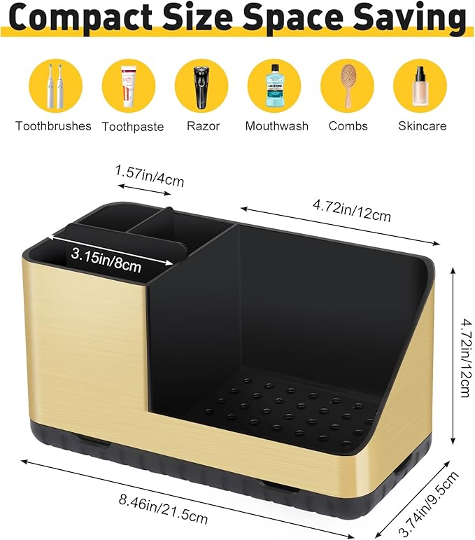 Toothbrush Holders for Bathroom Countertop Organizer, Kids Electric Toothbrush and Toothpaste Holders, Bathroom Accessories Organizer and Storage (Brushed Gold)