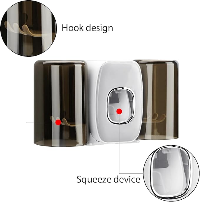 4 Slots Wall Mount Toothbrush Holder with Cover, Self Adhesive Toothbrush Storage Organizer for Shower, Toothbrush Hanger with 2 mouthwash Cups for Bathroom, Medicine Cabinet, Dorm (White)